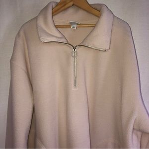 Ava & Viv 2X Cream Ivory faux Sherpa zip neck pullover sweater with pockets